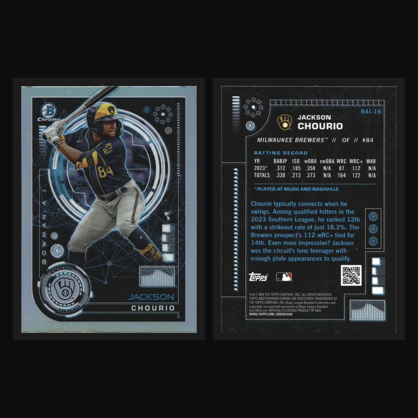 2024 Bowman Chrome #BAI-16 Jackson Chourio Bowman AI Insert Milwaukee Brewers - Baseball Card Single