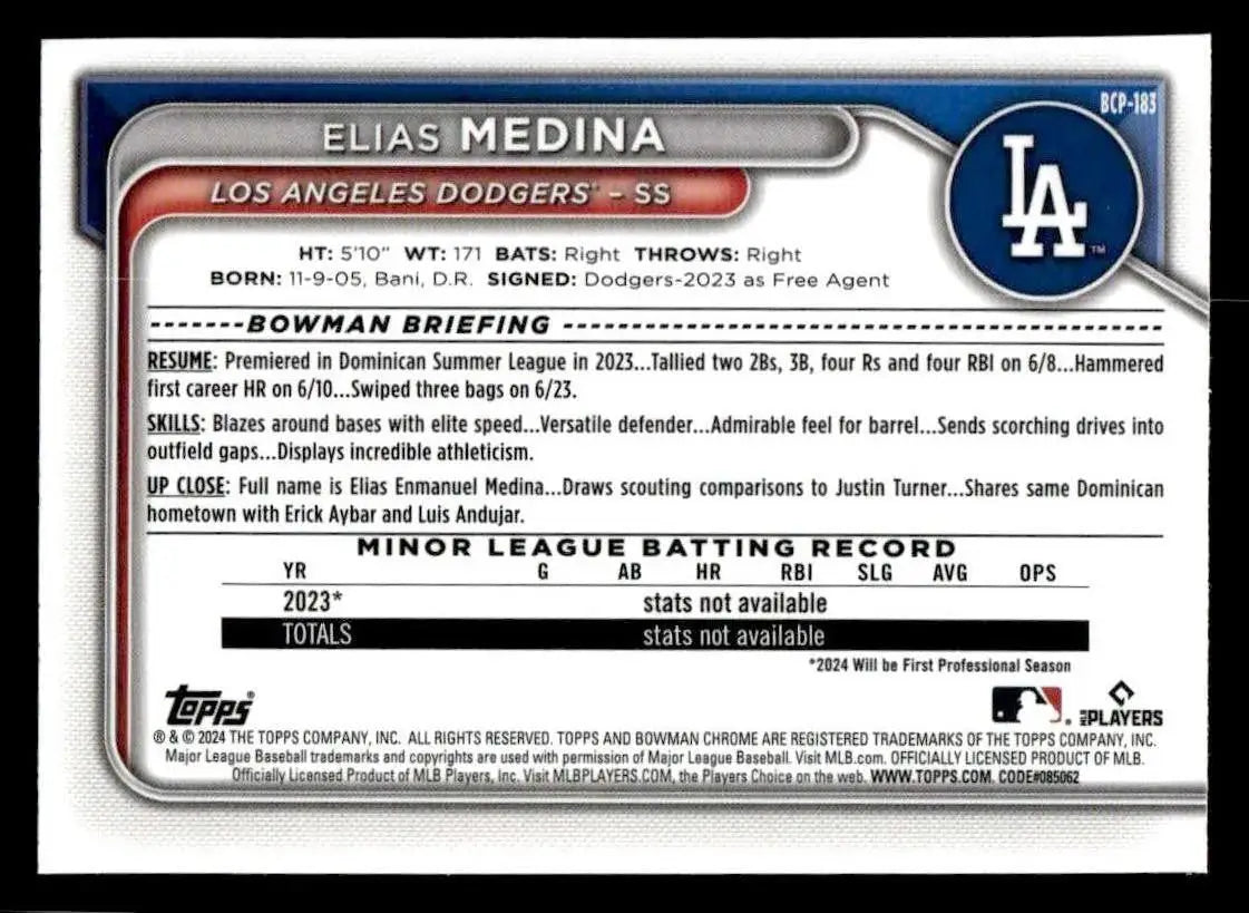 2024 Bowman Chrome #BCP-183 Elias Medina Prospects - Baseball Card Single