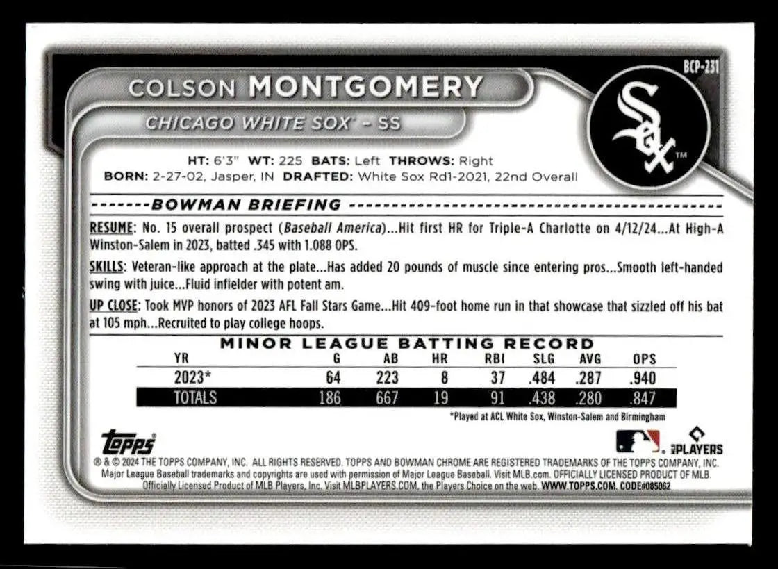 2024 Bowman Chrome #BCP-231 Colson Montgomery Prospects - Baseball Card Single