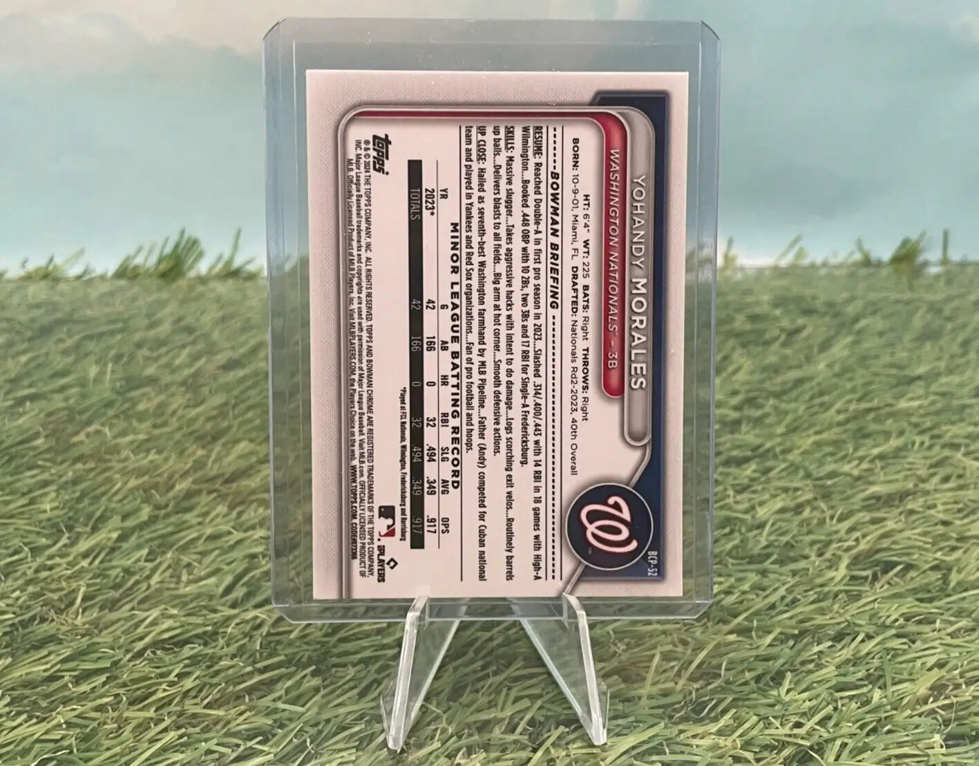Baseball card in protective case for BCP-52 Yohandy Morales Mojo Refractor