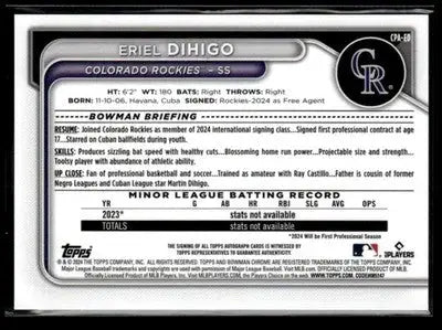 2024 Bowman Chrome #CPA-ED Eriel Dihigo Prospects Autographs - Baseball Card Single