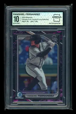 2024 Bowman Chrome Fuchsia Lunar Ref Yanquiel Fernandez #BCP-90 184/199 SC 10 - Baseball Card Single