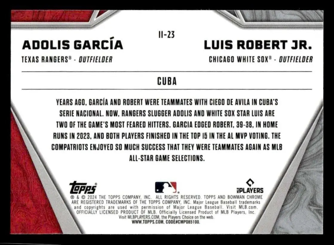 2024 Bowman Chrome #II-23 Luis Robert Jr. / Adolis García International Impact - Baseball Card Single