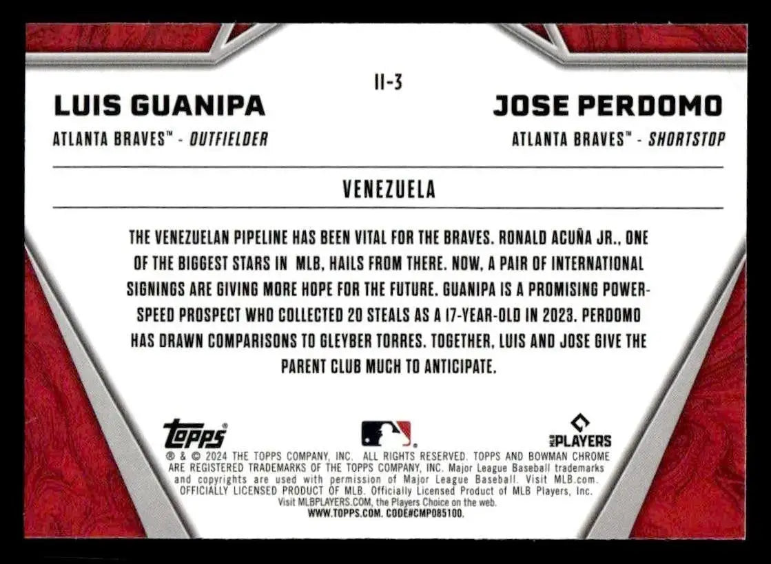 2024 Bowman Chrome #II-3 Jose Perdomo / Luis Guanipa International Impact - Baseball Card Single