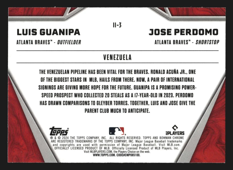 2024 Bowman Chrome #II-3 Luis Guanipa Jose Perdomo Braves International Impact
