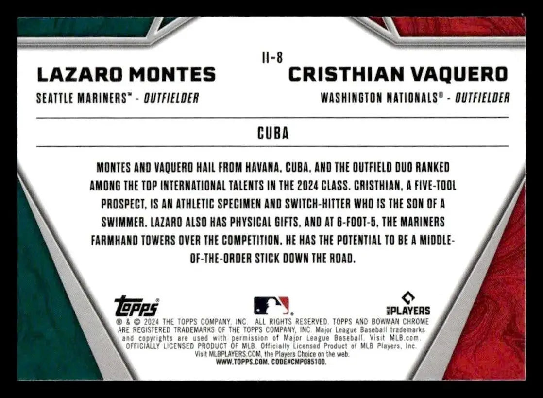 2024 Bowman Chrome #II-8 Cristhian Vaquero / Lazaro Montes International Impact - Baseball Card Single
