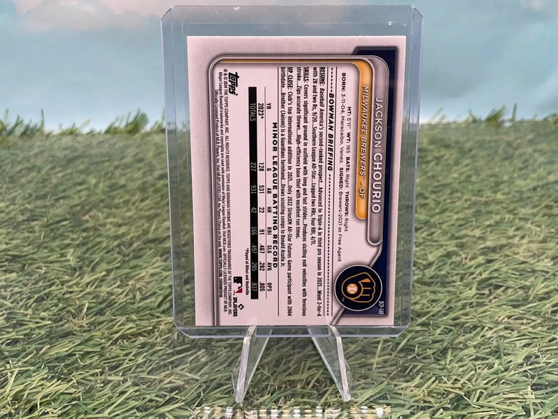 Jackson Chourio baseball card from 2024 Bowman Chrome Milwaukee Brewers #BCP-140