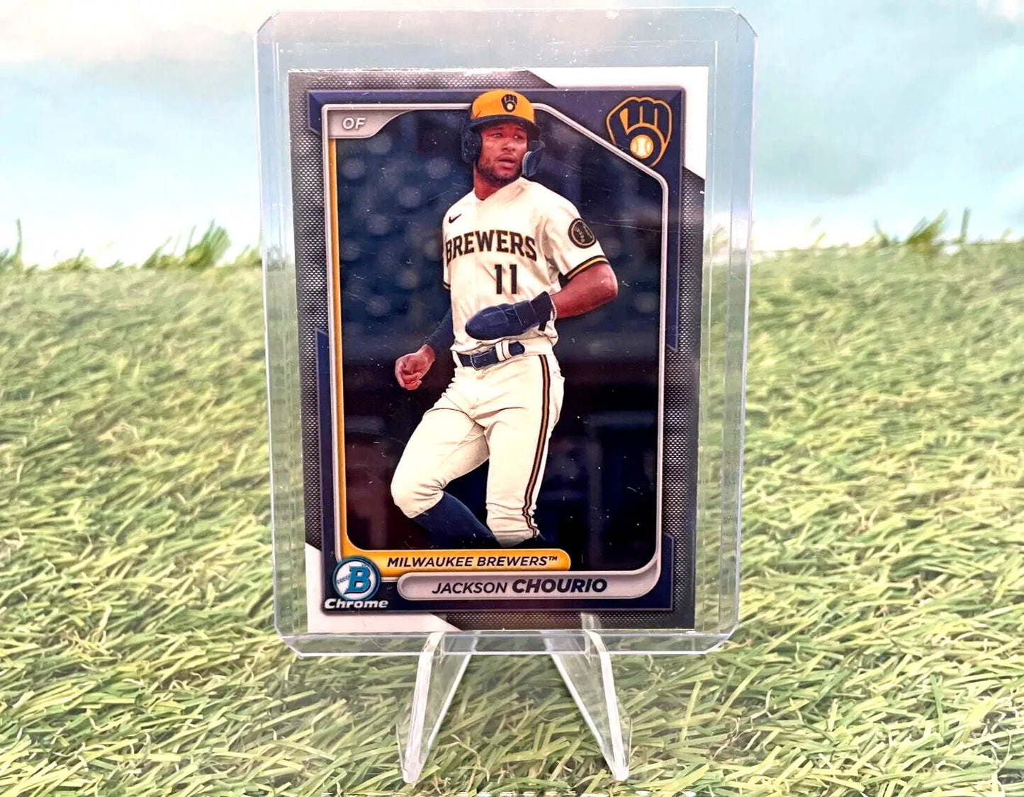 Jackson Chourio baseball card from 2024 Bowman Chrome Milwaukee Brewers #BCP-140