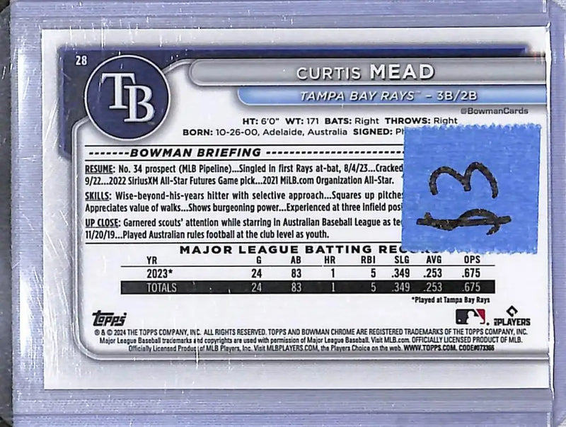 2024 Bowman Chrome Mojo #28 Curtis Mead NM-MT RC Rookie Tampa Bay Rays