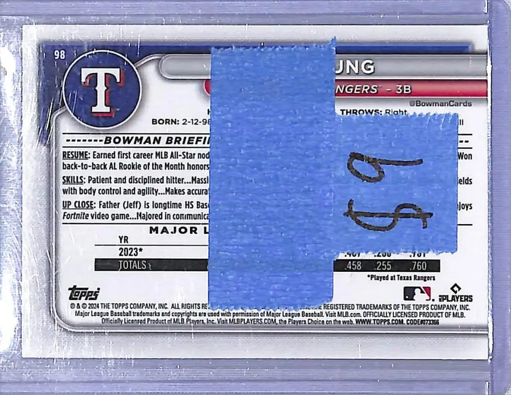 2024 Bowman Chrome Mojo Refractor #98 Josh Jung NM-MT Texas Rangers