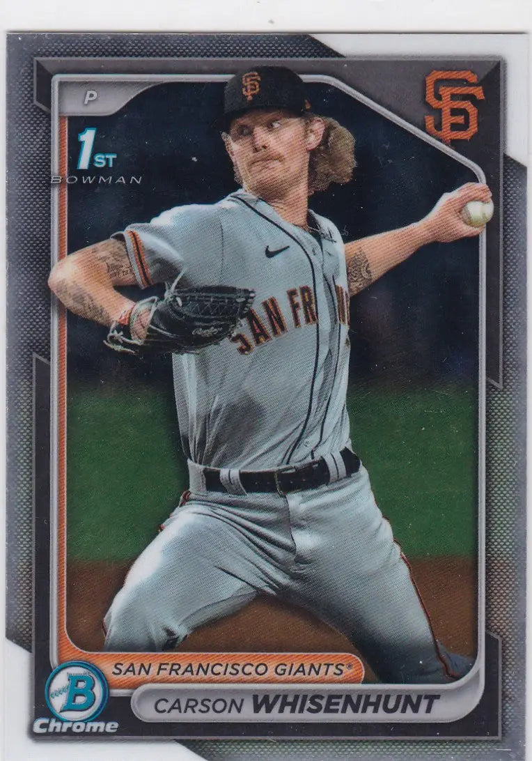 Baseball card of Carson Whisenhunt from 2024 Bowman Chrome Prospect RC for Giants