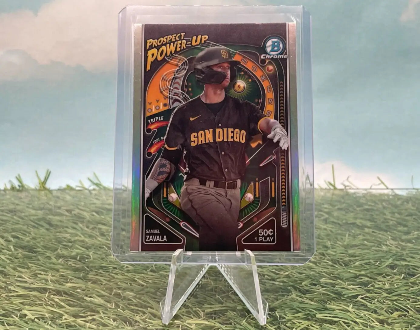 Samuel Zavala Bowman Chrome Prospect Power-Up card for San Diego Padres collectors
