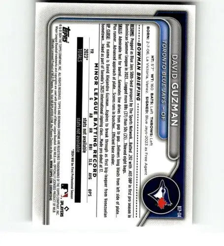 David Guzman Bowman Chrome Prospects baseball card with original gloss for Blue Jays