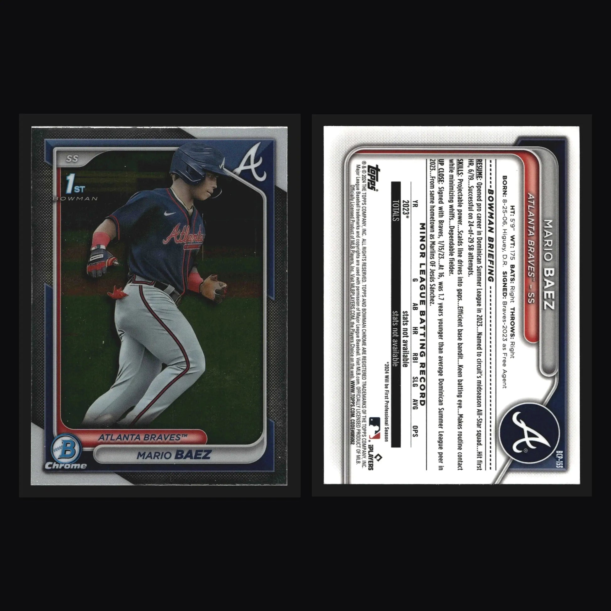 2024 Bowman Chrome Prospects #BCP-153 Mario Baez Braves 1st Bowman