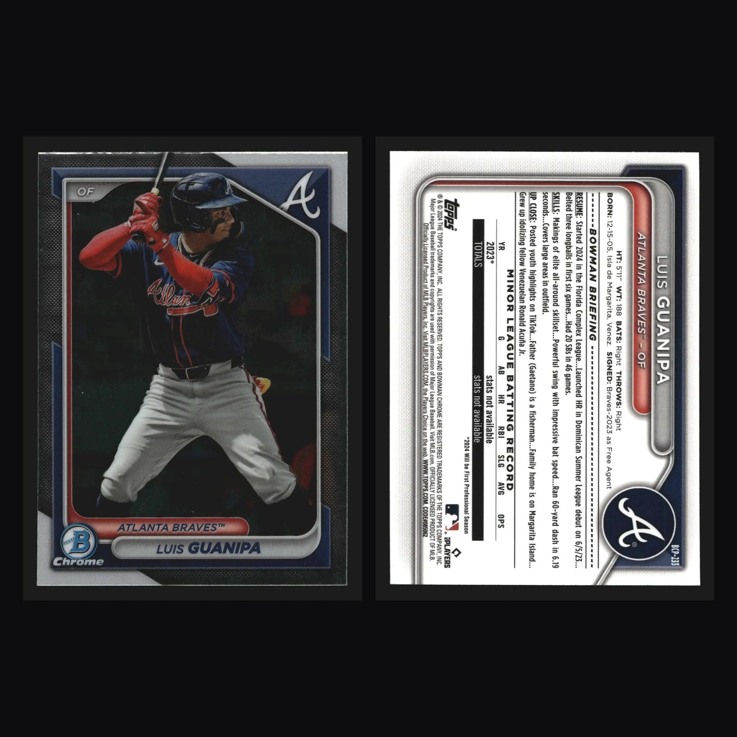 2024 Bowman Chrome Prospects #BCP-233 Luis Guanipa Atlanta Braves - Baseball Card Single
