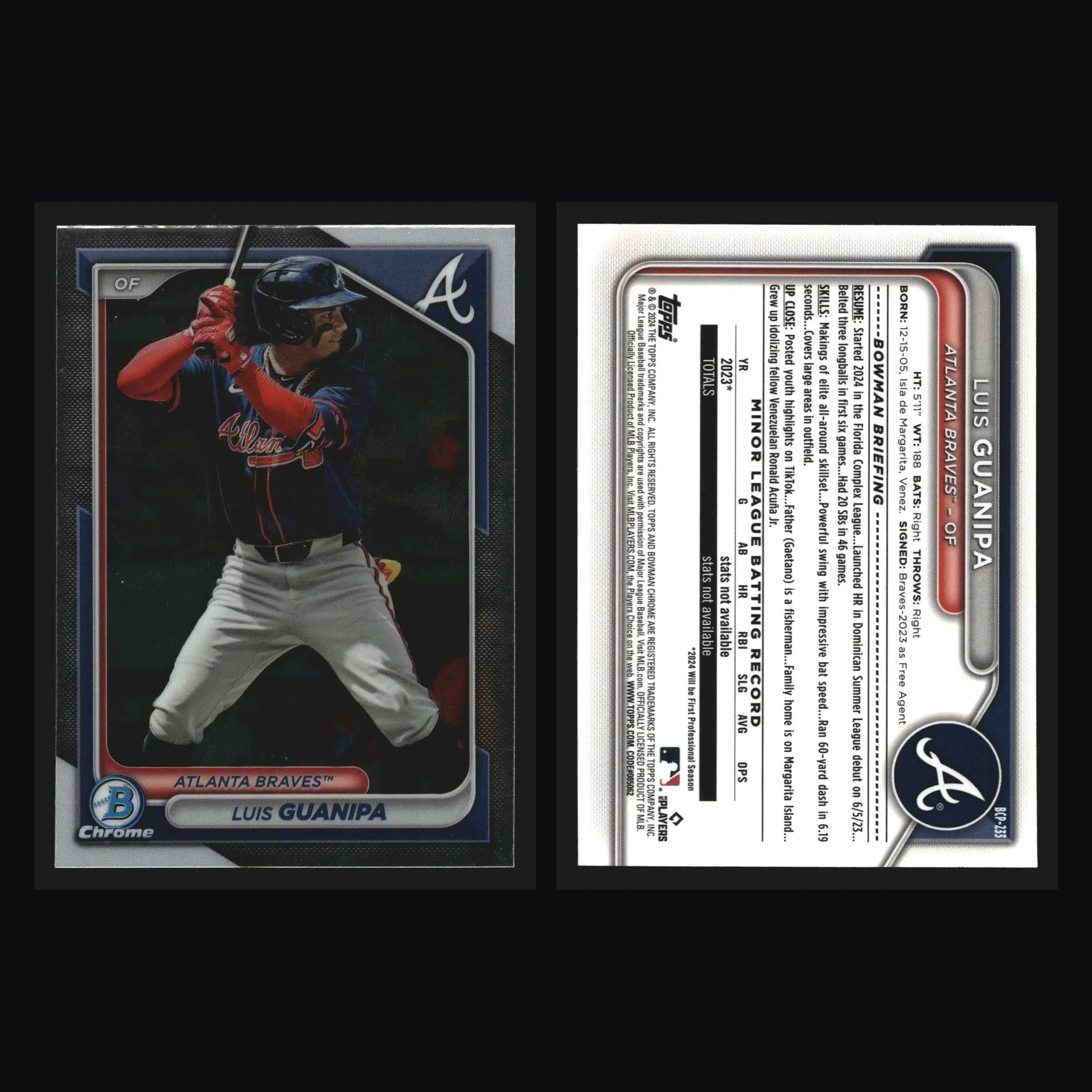 2024 Bowman Chrome Prospects #BCP-233 Luis Guanipa Atlanta Braves - Baseball Card Single