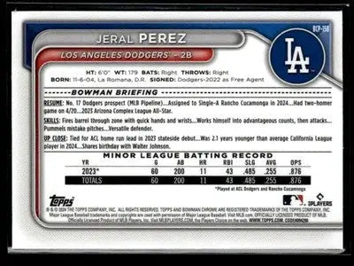 2024 Bowman Chrome - Prospects Mojo Refractors Jeral Perez #BCP-158 Dodgers