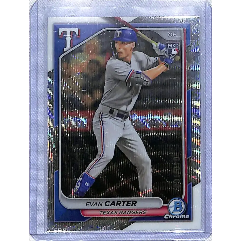2024 Bowman Chrome Refractor Wave #65 Evan Carter NM-MT RC Rookie 040/100 Texas Rangers Baseball Card - Baseball Card