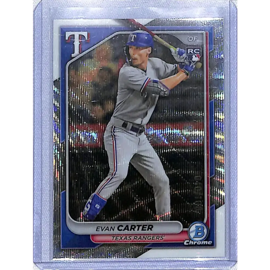 2024 Bowman Chrome Refractor Wave #65 Evan Carter NM-MT RC Rookie 040/100 Texas Rangers Baseball Card - Baseball Card