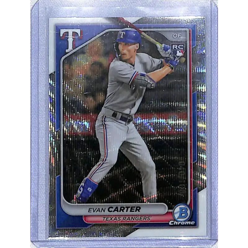 2024 Bowman Chrome Refractor Wave #65 Evan Carter NM-MT RC Rookie 040/100 Texas Rangers Baseball Card - Baseball Card