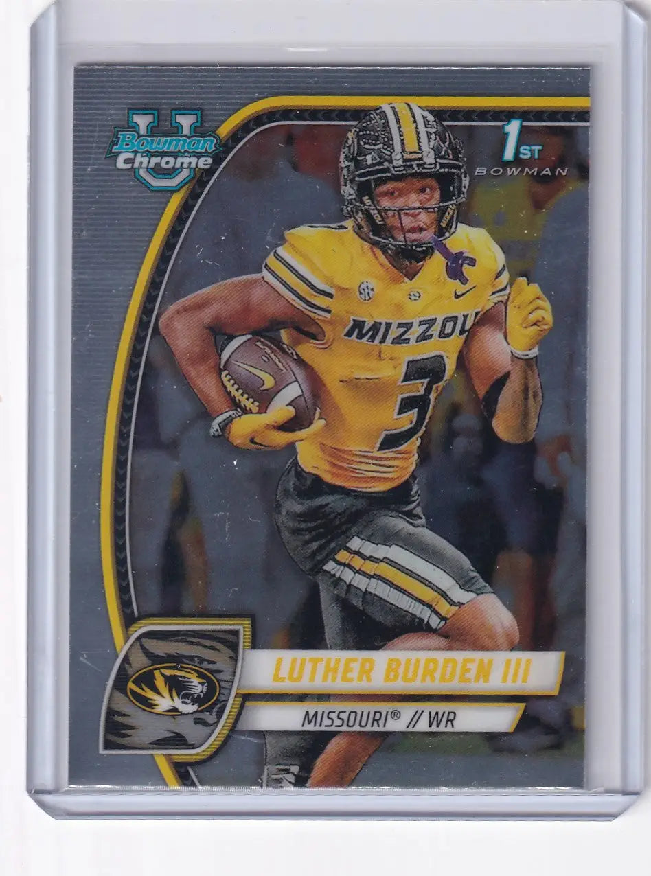 Chrome football trading card of Luther Burden III from Bowman Chrome University Missouri