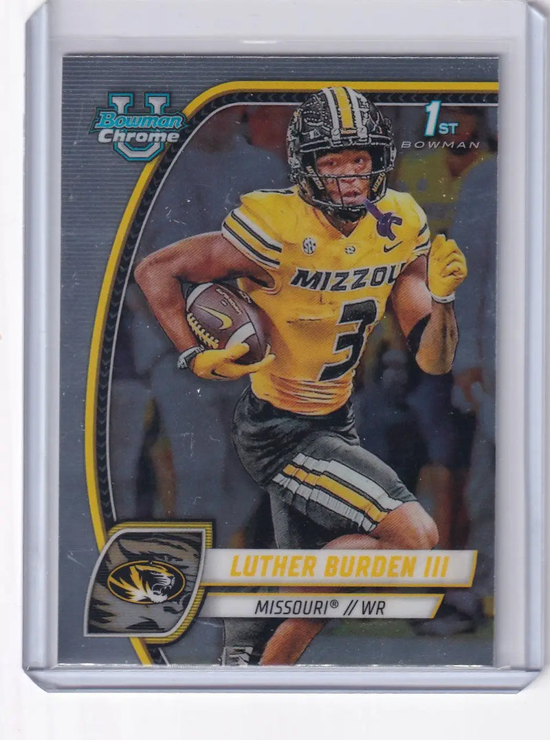 Chrome football trading card of Luther Burden III from Bowman Chrome University Missouri