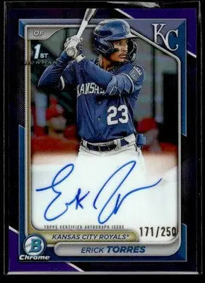 2024 Bowman #CPA-ET Erick Torres Chrome Prospects Autos Purple Refractors #/250 - Baseball Card Single