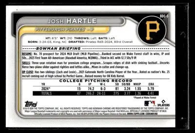 2024 Bowman Draft #BD-3 Josh Hartle - Baseball Card Single