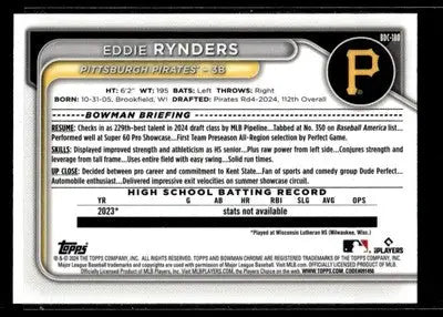 2024 Bowman Draft #BDC-180 Eddie Rynders Chrome - Baseball Card Single