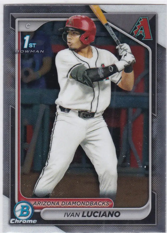 Ivan Luciano 1st Bowman trading card featuring Arizona Diamondbacks player at bat