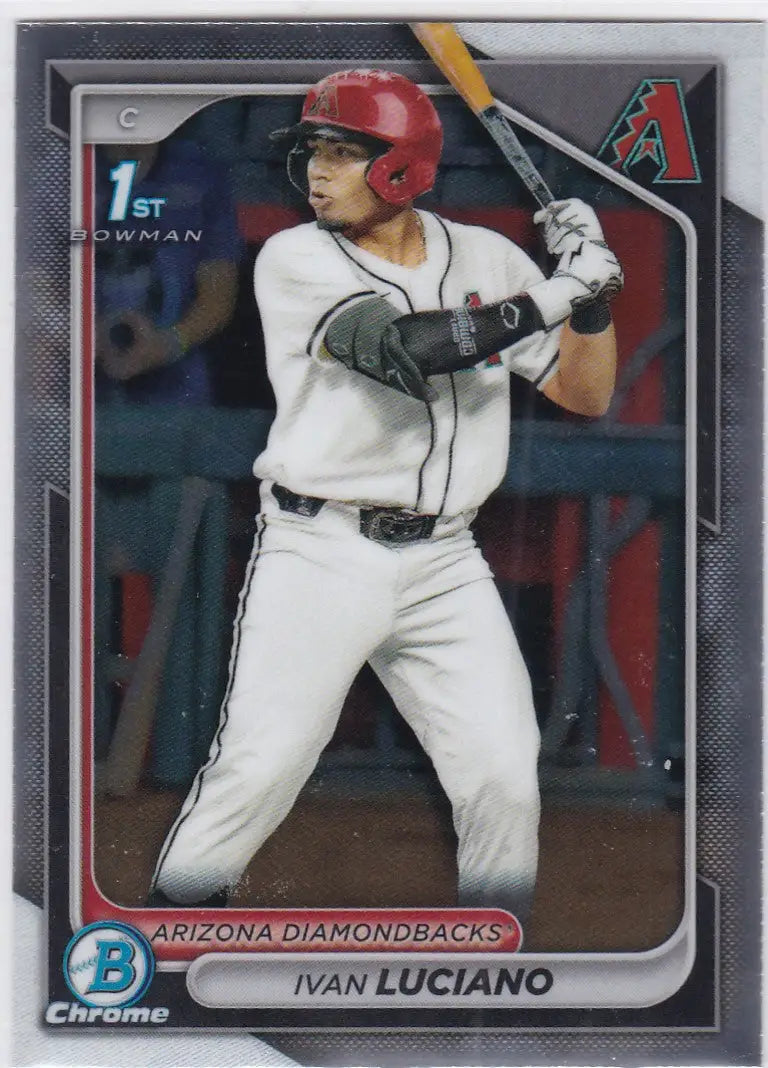 Ivan Luciano 1st Bowman trading card featuring Arizona Diamondbacks player at bat