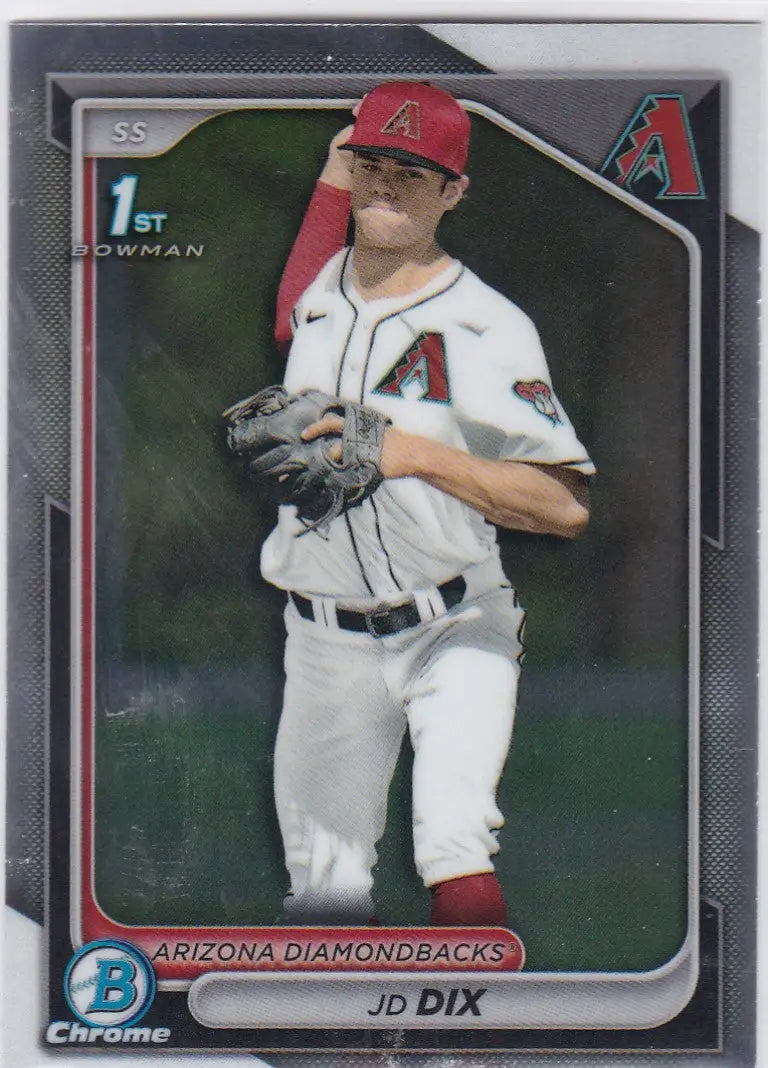 Baseball card of JD Dix in Arizona Diamondbacks uniform from Bowman Draft Chrome 2024