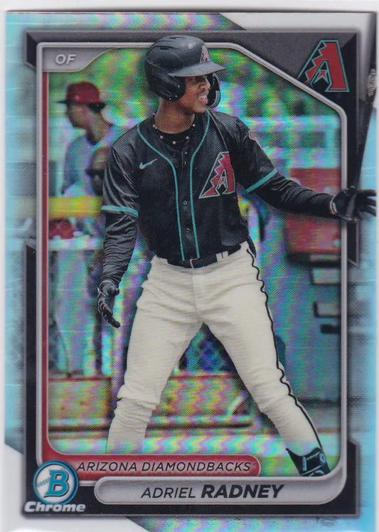 Arizona Diamondbacks player at bat on 2024 Bowman Draft Chrome Refractor card