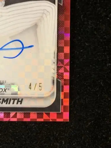 Autographed 2024 Bowman Draft Hagen Smith Red Checker Refractor Auto #4/5 baseball card