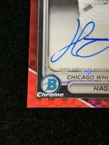 Signed 2024 Bowman Draft Hagen Smith Red Checker Refractor Auto Chicago White Sox card