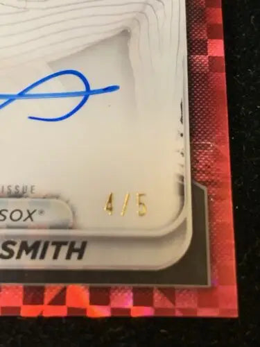 Autographed 2024 Bowman Draft Hagen Smith Red Checker Refractor Auto #4/5 baseball card