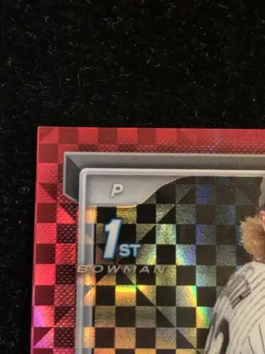 2024 Bowman Draft Hagen Smith Red Checker Refractor baseball card with red-bordered design