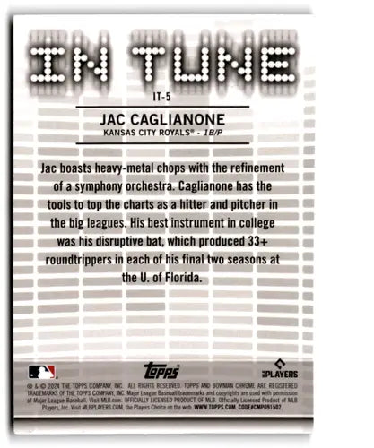 2024 Bowman Draft In Tune #IT-5 Jac Caglianone NM-MT Royals ID:78344 - Baseball Card Single
