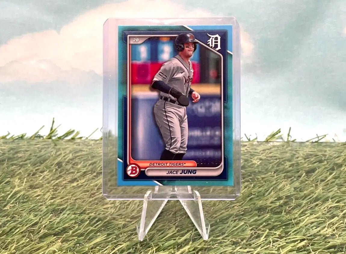 Baseball card featuring Jace Jung, Detroit Tigers, 2024 Bowman Sky Blue Parallel #337/499