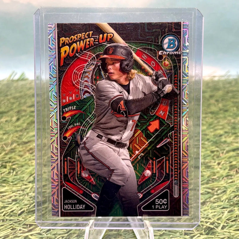 Jackson Holliday baseball card from 2024 Bowman Prospect Power-Up Mega Mojo #PP-5