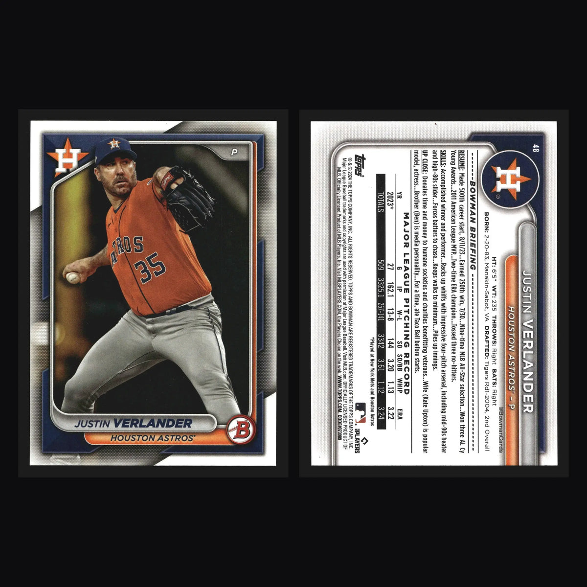 2024 Bowman Justin Verlander #48 Houston Astros - Baseball Card Single