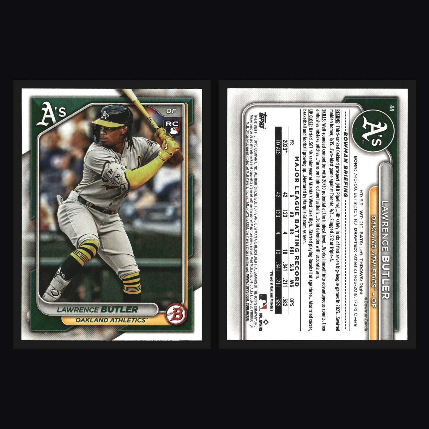 2024 Bowman Lawrence Butler #44 RC Oakland Athletics - Baseball Card Single