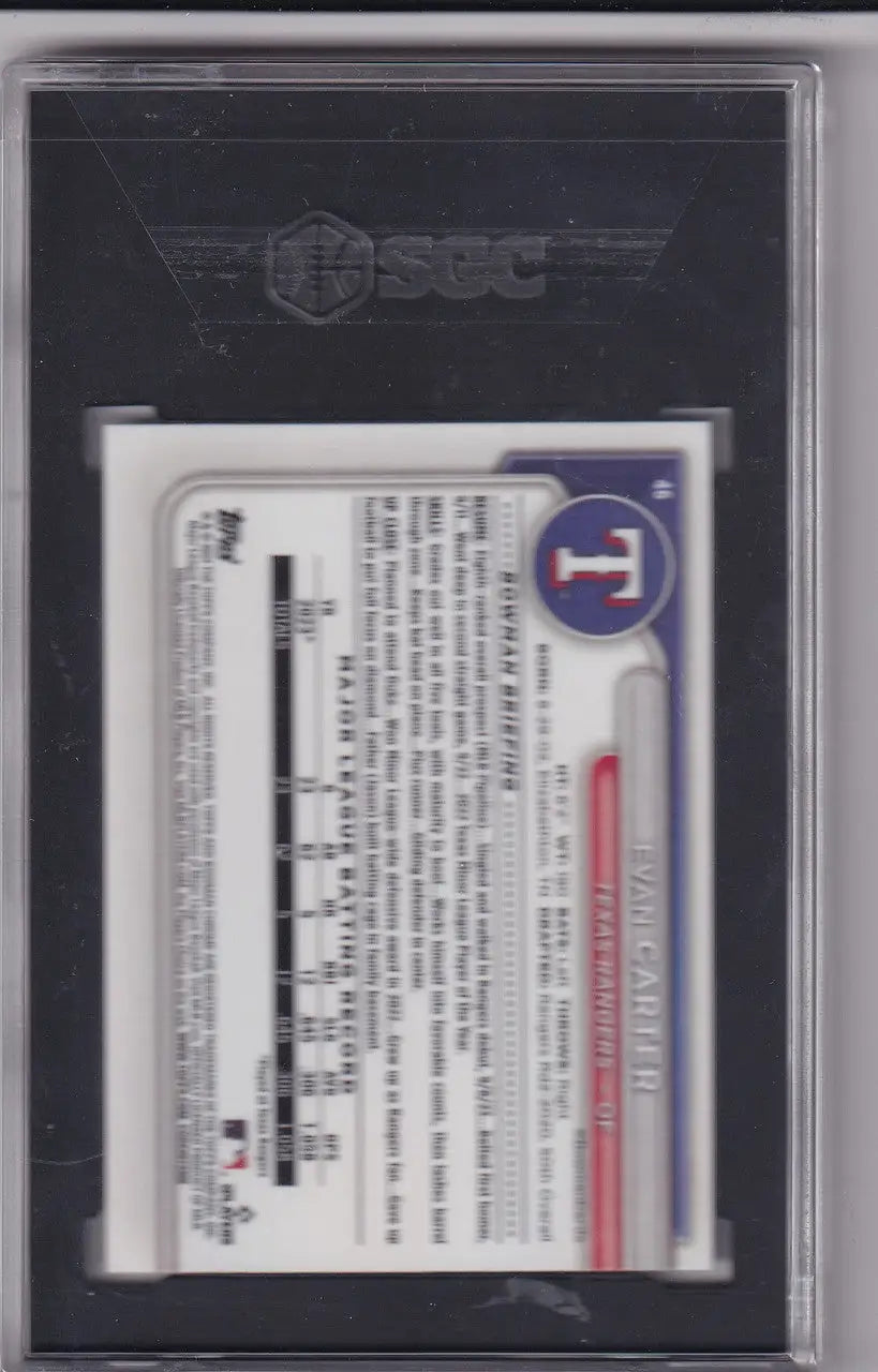 Encased baseball card of Evan Carter SGC 8.5 from 2024 Bowman Mega Box