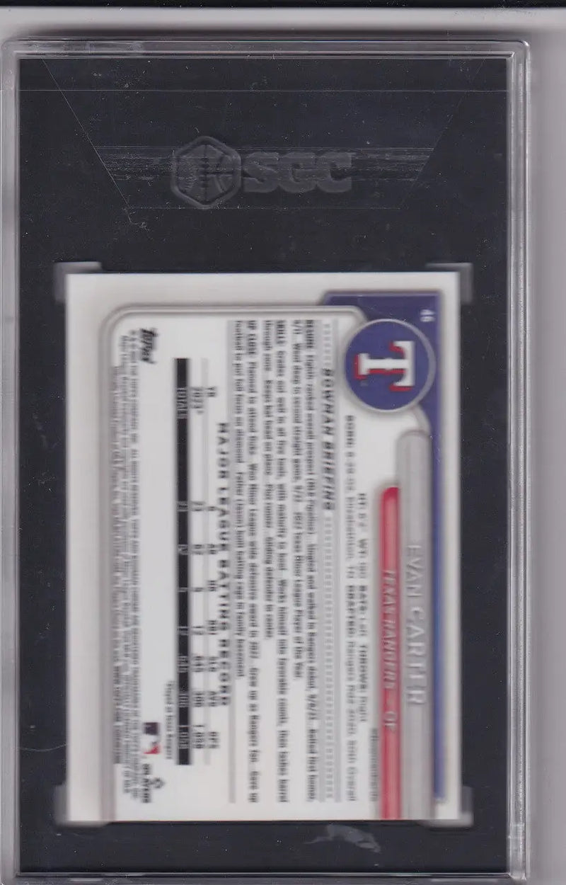 Encased baseball card of Evan Carter SGC 8.5 from 2024 Bowman Mega Box