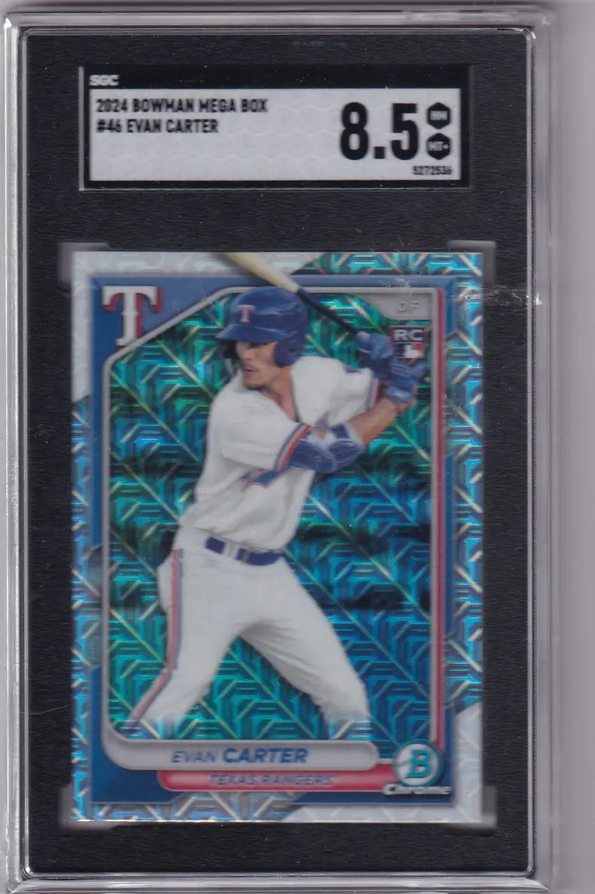 2024 Bowman Mega Box #46 Evan Carter SGC 8.5 baseball card for Texas Rangers fans