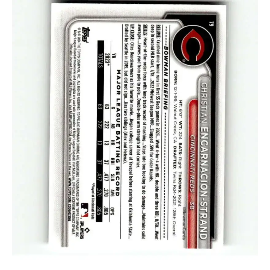 2024 Bowman Mega Box Mojo Refractor #79 Christian Encarnacion-Strand NM-MT RC Rookie Cincinnati Reds Baseball Card