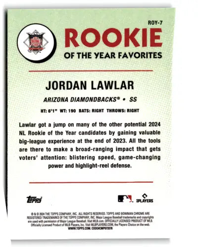 Jordan Lawlar baseball card from 2024 Bowman Mega Box Mojo Rookie of the Year