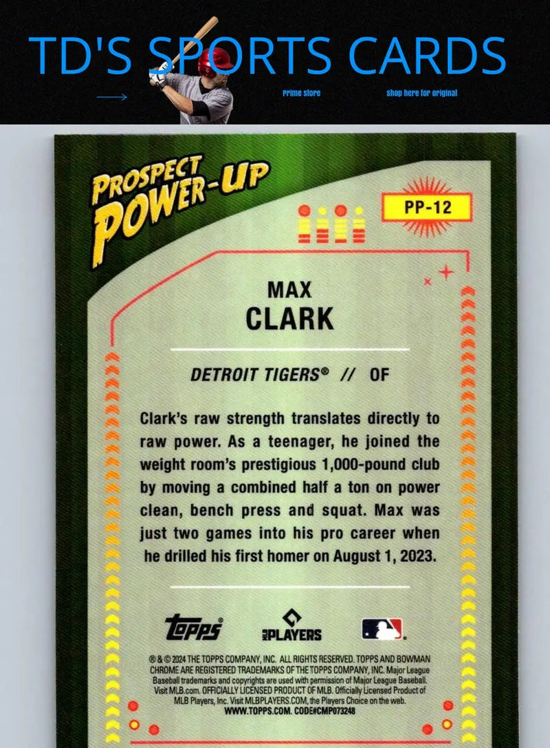 Max Clark baseball card from 2024 Bowman Prospect Power-Up Mojo Refractors