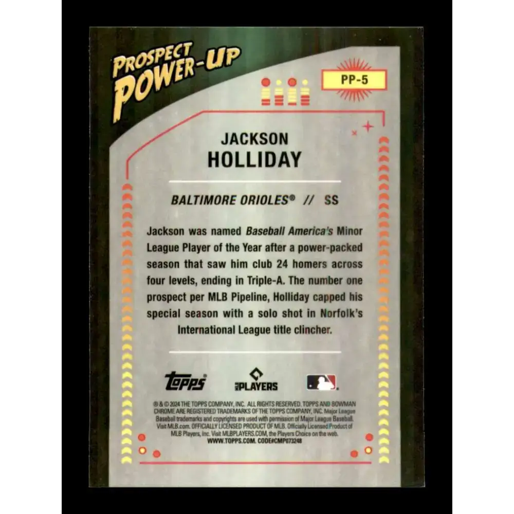 2024 Bowman Prospect Power-Up Refractor #PP-5 Jackson Holliday NM-MT Baltimore Orioles Baseball Card - Baseball Card