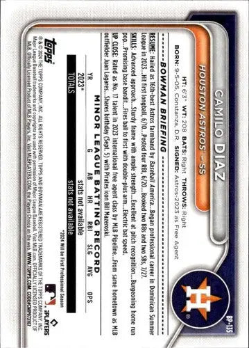 2024 Bowman Prospects #BP-135 Camilo Diaz NM-MT Astros ID:70710 - Baseball Card Single